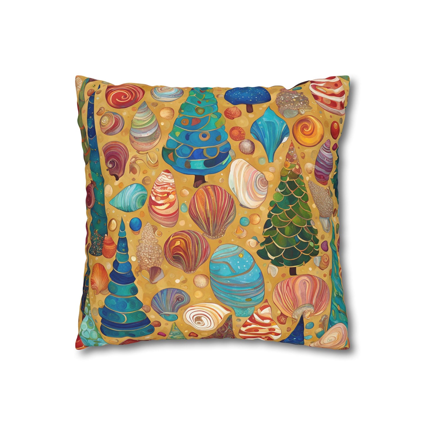 Christmas Seashells Square Poly Canvas Pillowcase