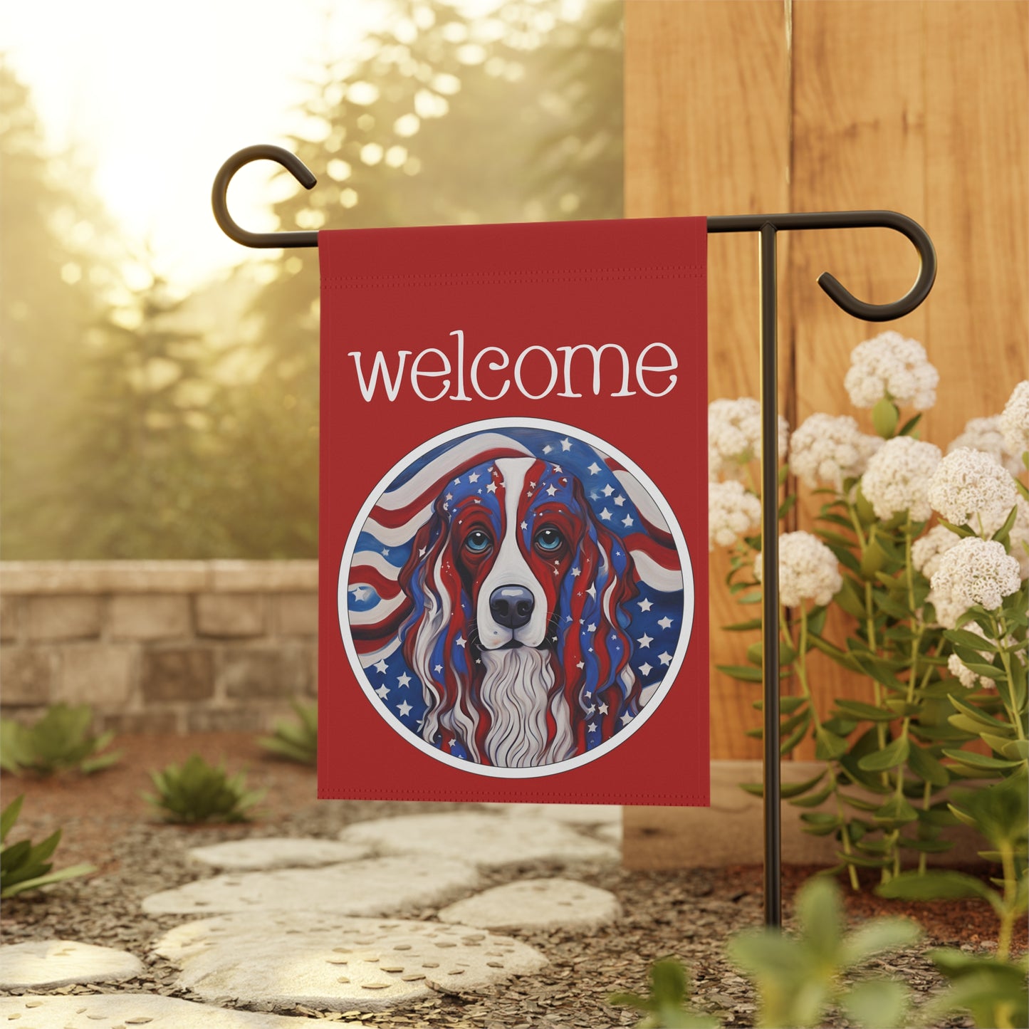 Patriotic Dog Welcome 2-Sided Garden & House Flag/Banner