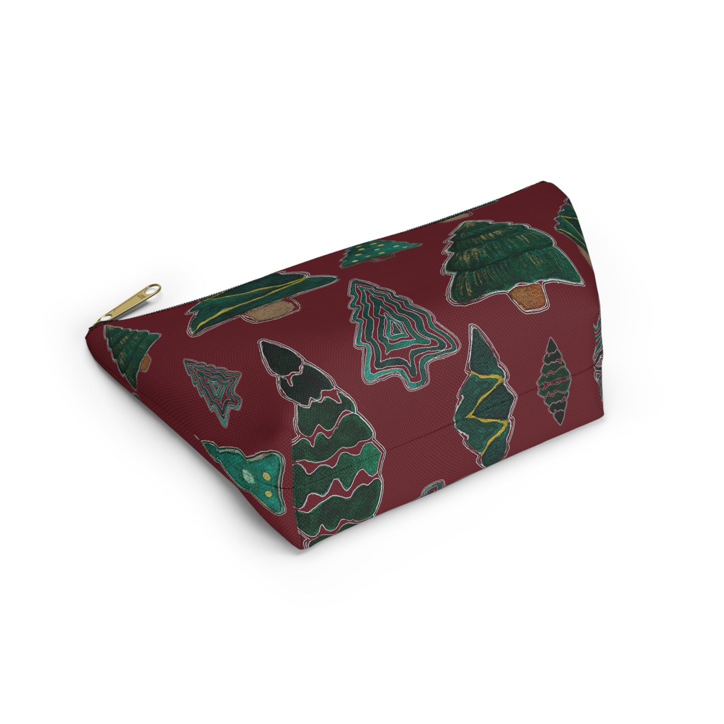 Christmas Tree Cutouts on Maroon Accessory Pouch w T-bottom