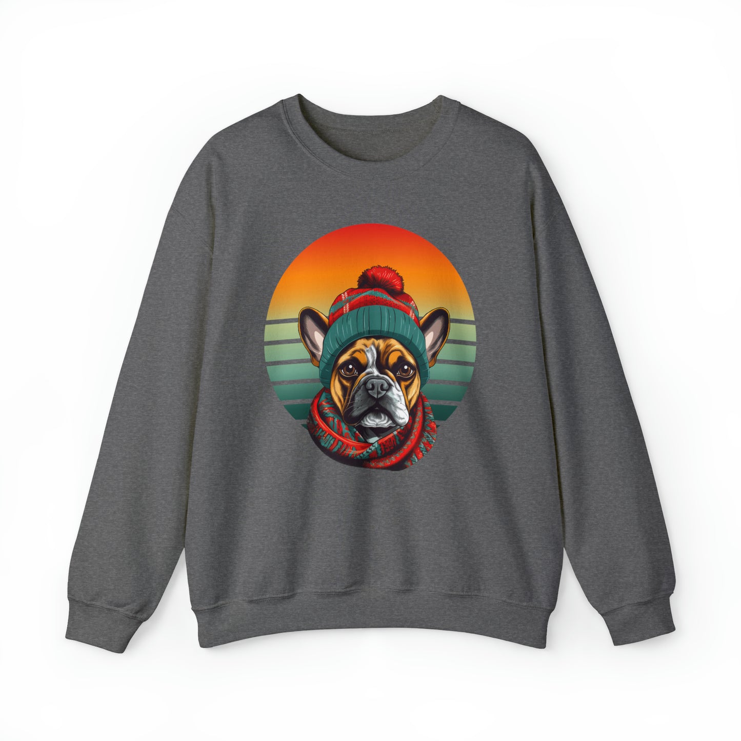 French Bulldog in Hat & Scarf Retro Unisex Heavy Blend™ Crewneck Sweatshirt