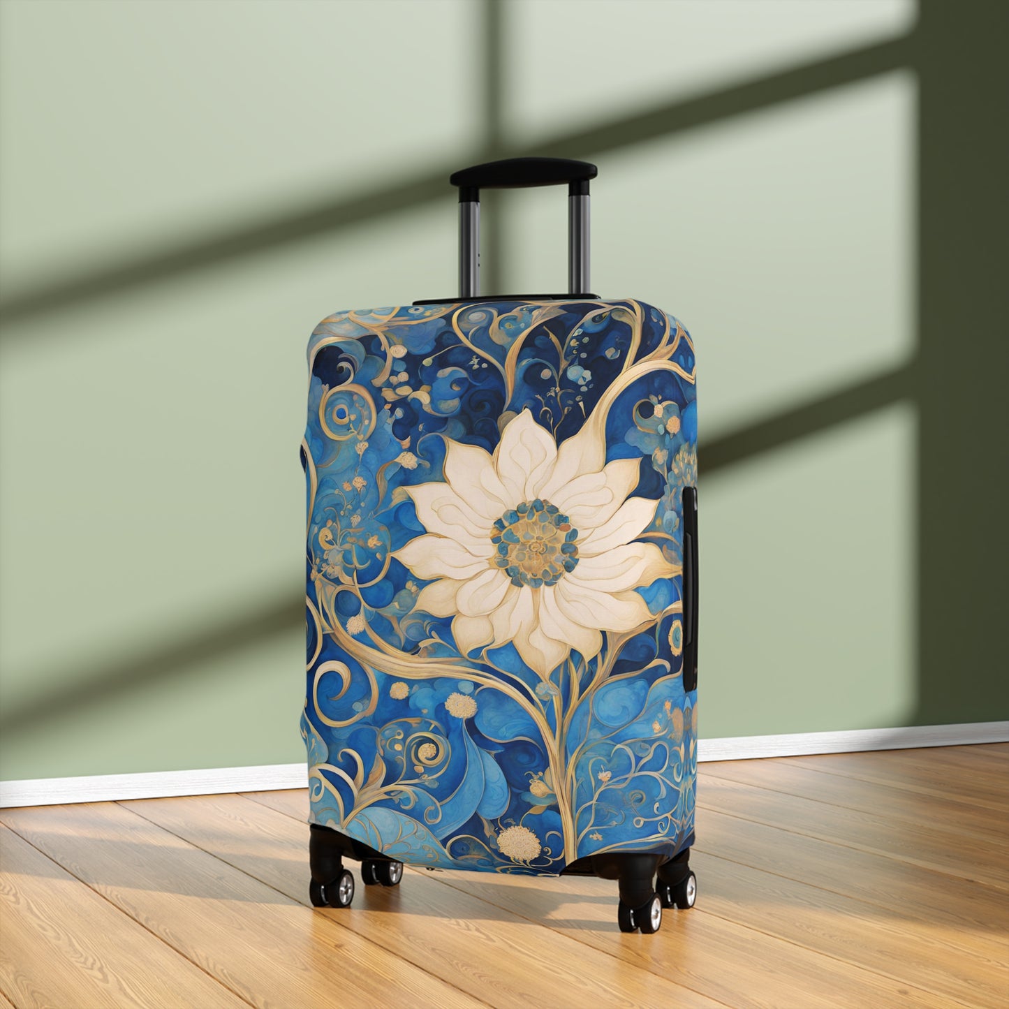 White Flower on Blue Luggage Cover