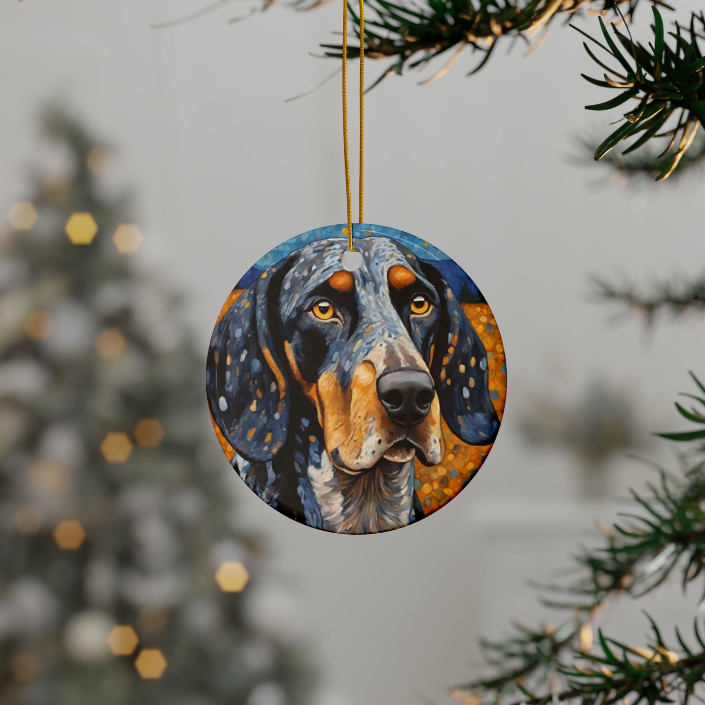 Blue Tick Hound 3" Ceramic Ornaments, 2-Side Print, (1pc, 10pcs)