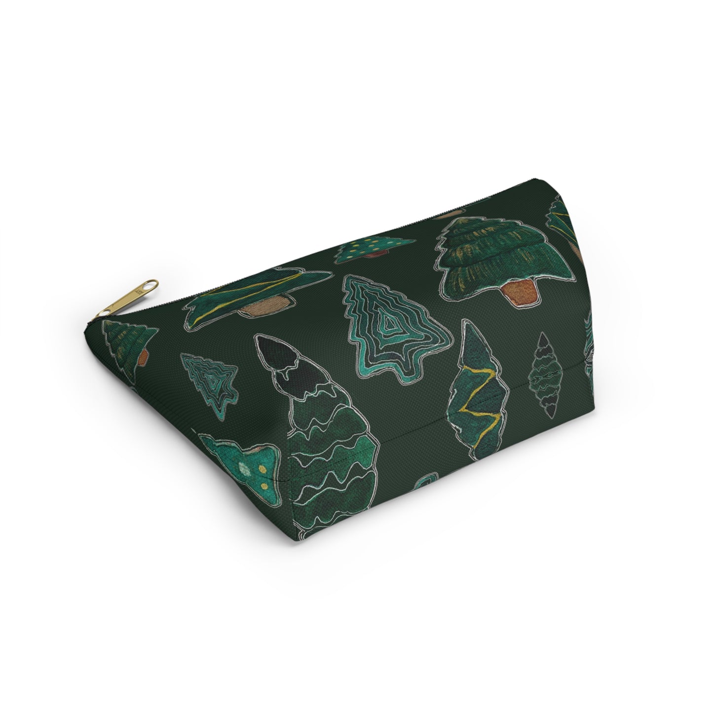 Christmas Tree Cutouts on Green Accessory Pouch w T-bottom