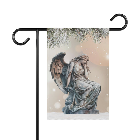 Angel Statue in Snow 2-Sided Garden & House Banner