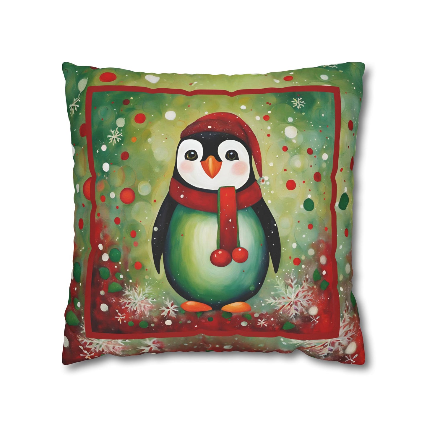 Holiday Penguin Square Poly Canvas Pillowcase