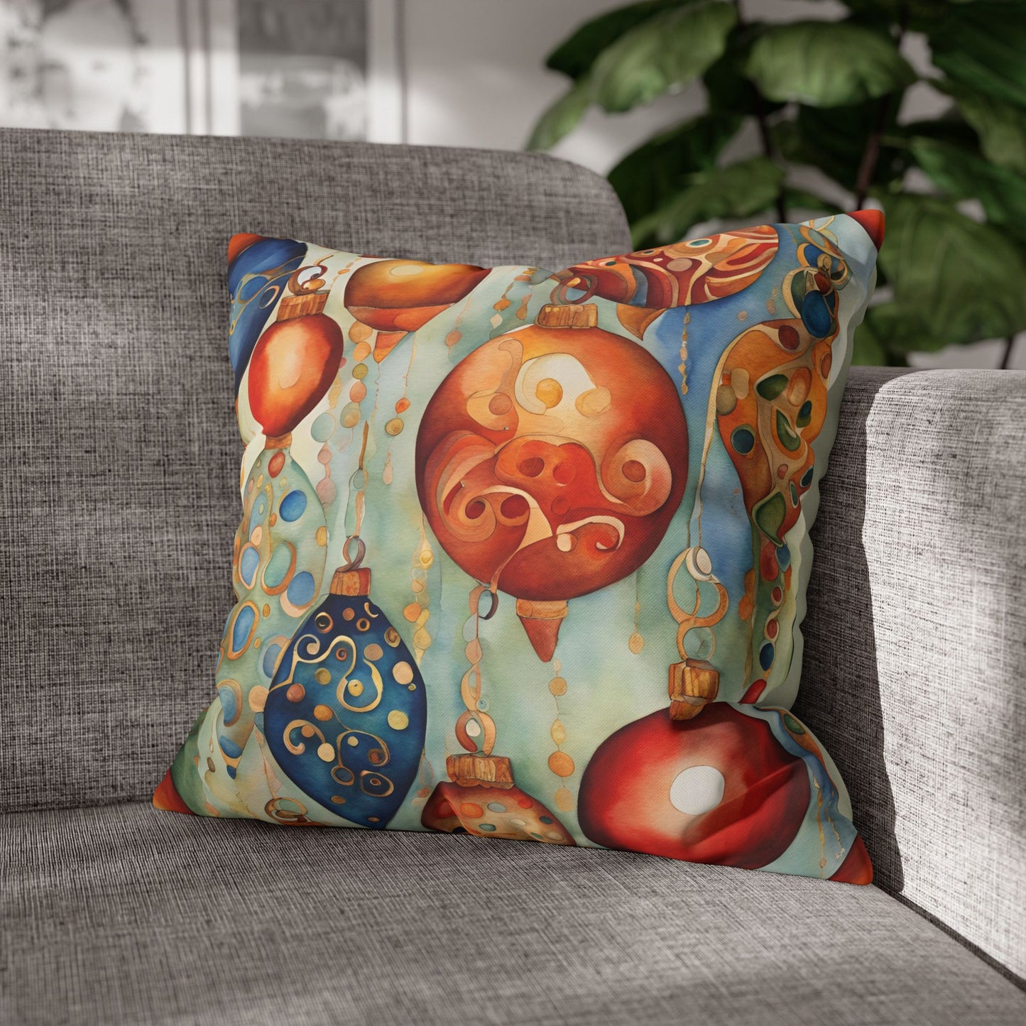 Watercolor Ornaments Square Poly Canvas Pillowcase