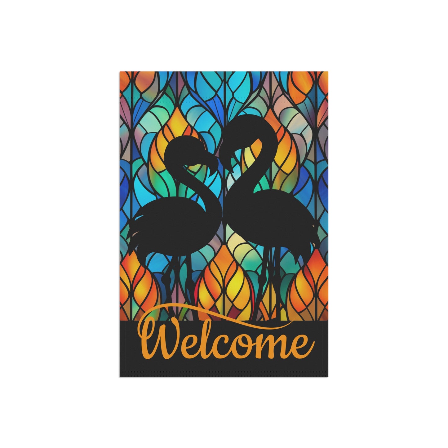 Flamingos on Stained Glass Welcome 2-Sided Garden & House Flag/Banner