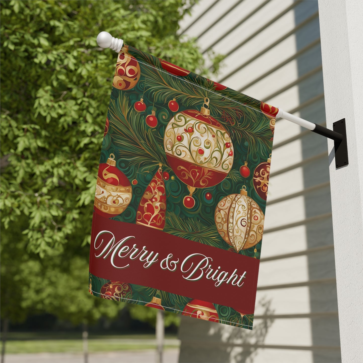 Merry & Bright Ornaments 2-Sided Garden & House Flag/Banner