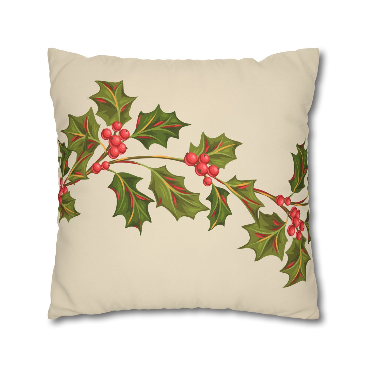 Holly Vine Holiday Square Poly Canvas Pillowcase