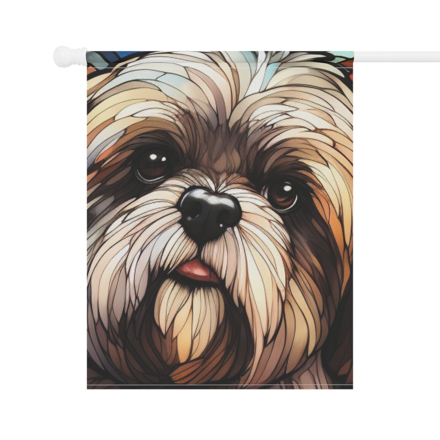 Lhasa Apso Stained Glass Look 2-Sided Garden & House Flag/Banner