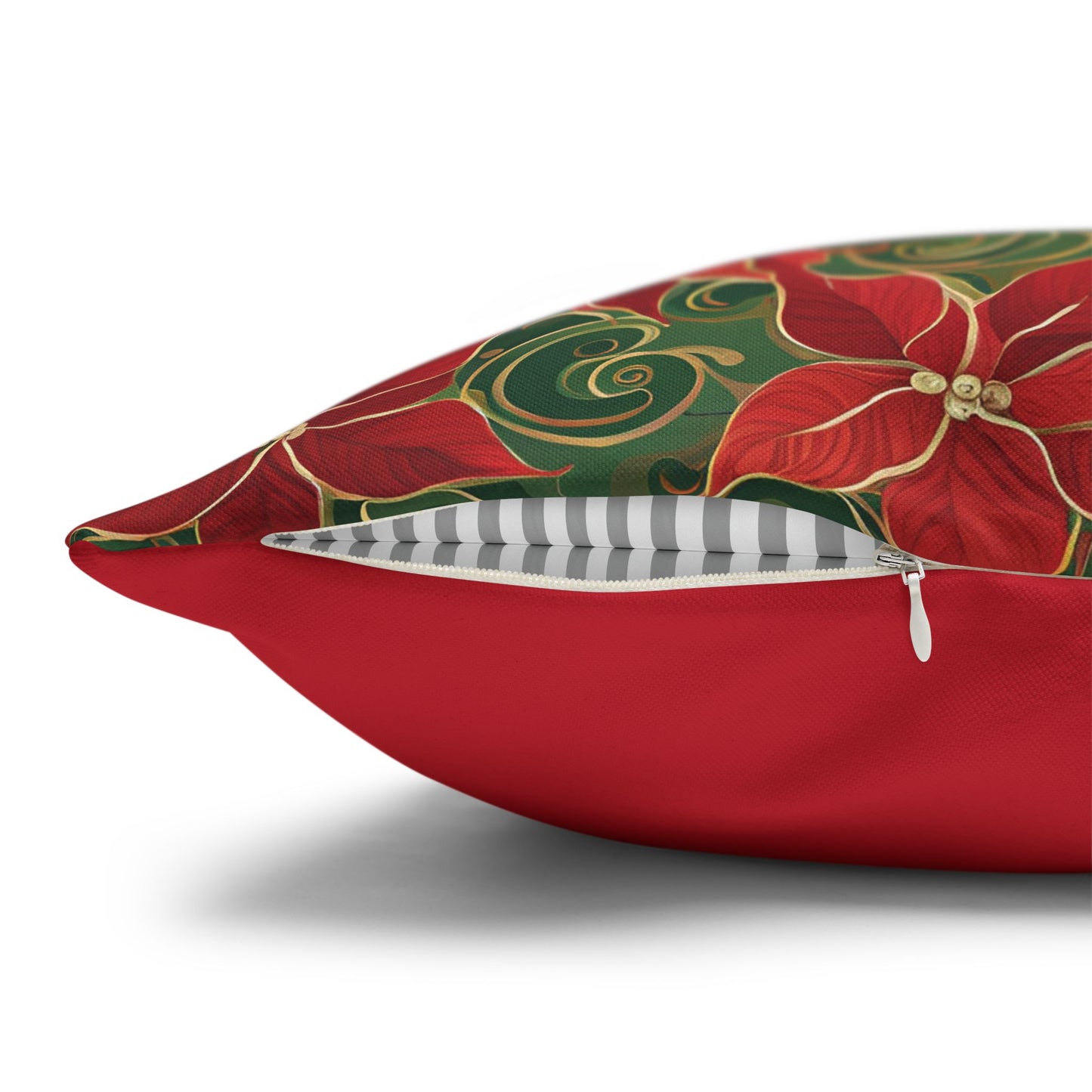 Poinsettias Swirl Holiday Square Poly Canvas Pillowcase