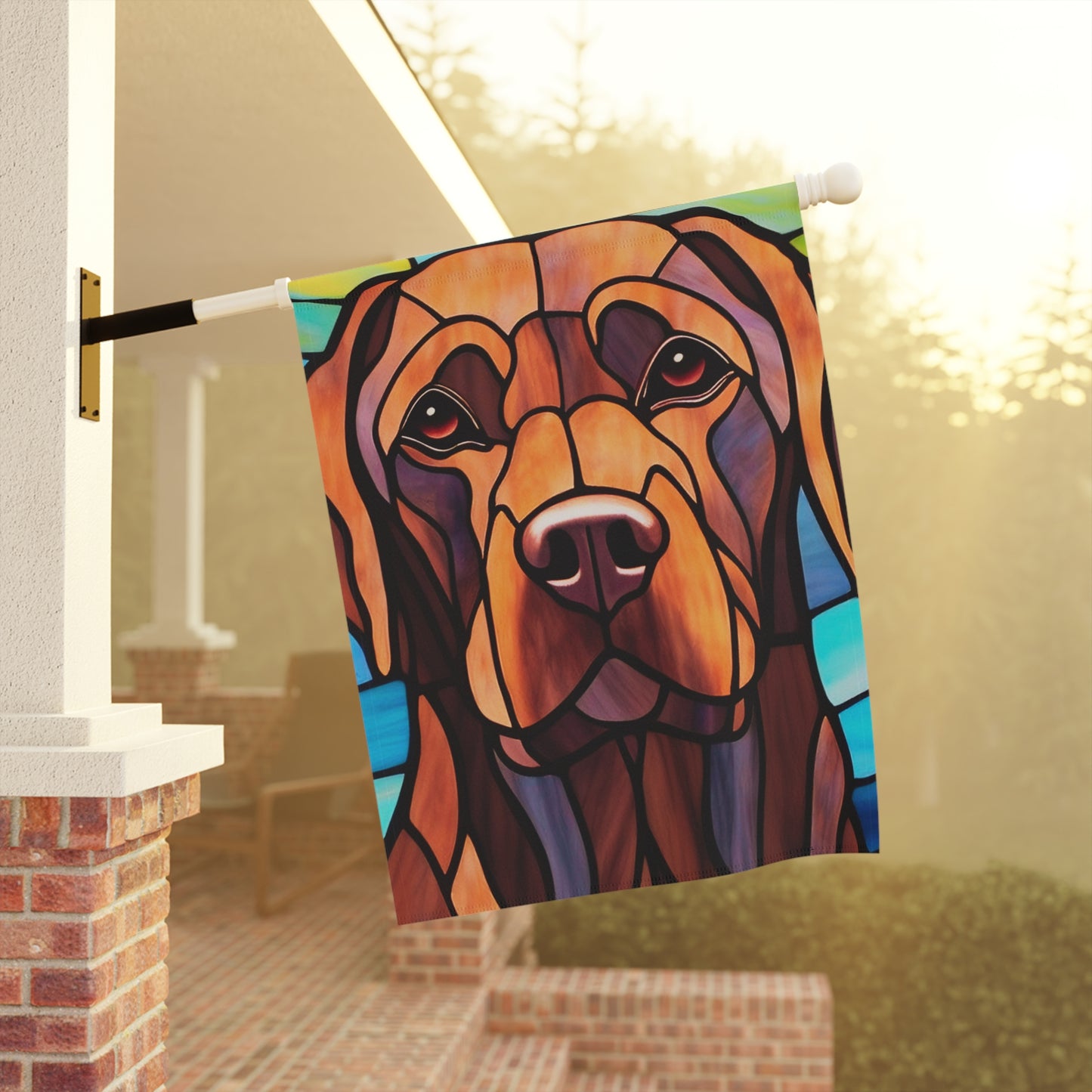 Chocolate Labrador Face Stained Glass Lab 2-Sided Garden & House Flag/Banner