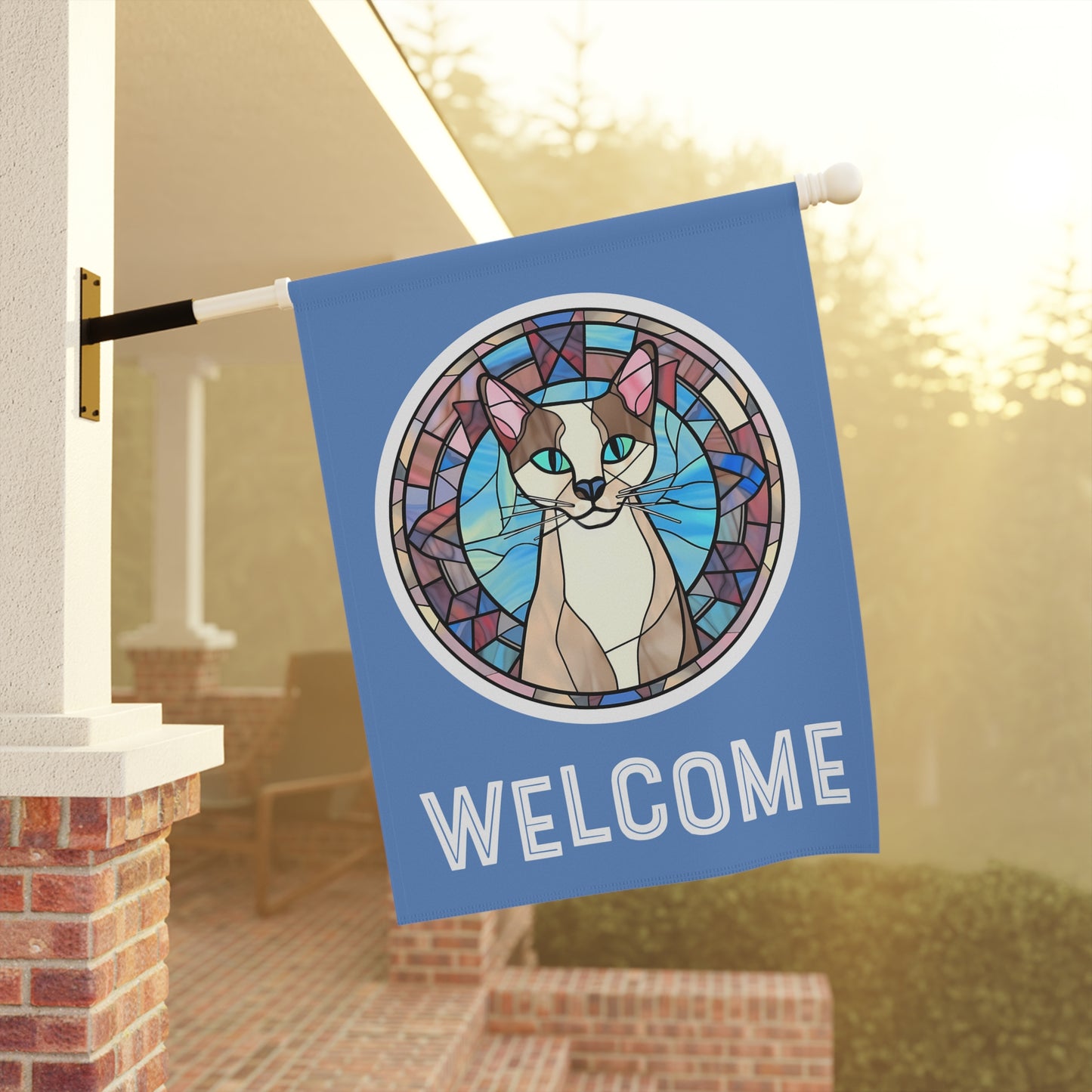 Happy Cat Welcome 2-Sided Garden & House Flag/Banner