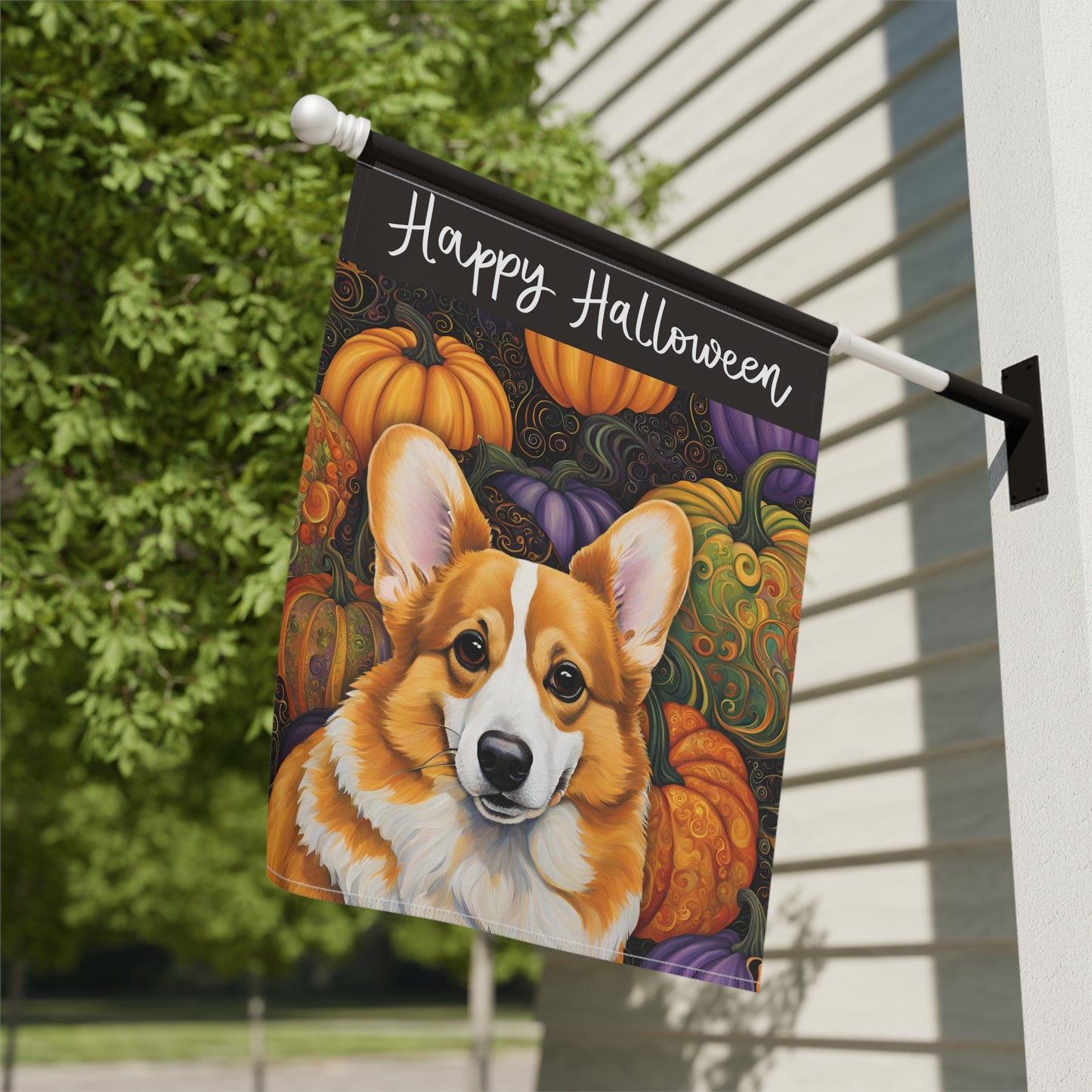 Corgi Happy Halloween 2-Sided Garden & House Flag/Banner