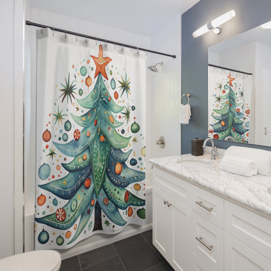 Christmas Tree Funk Polyester Shower Curtain