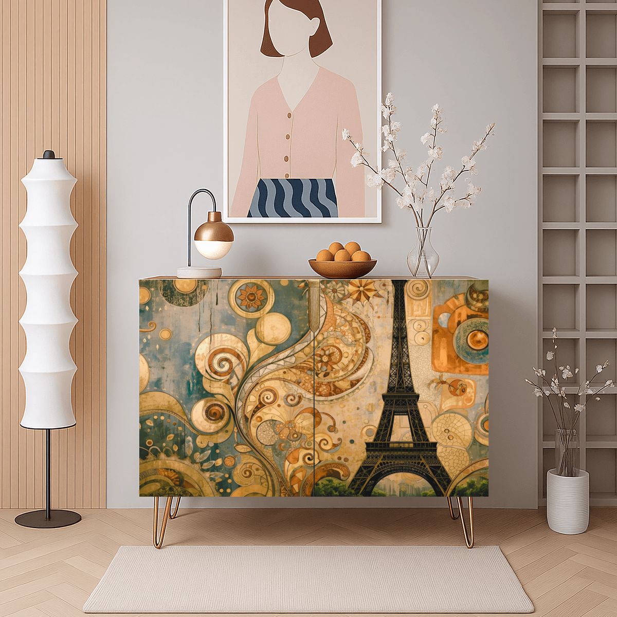 Modern Eifel Tower Wooden Storage Cabinet (Made in USA)