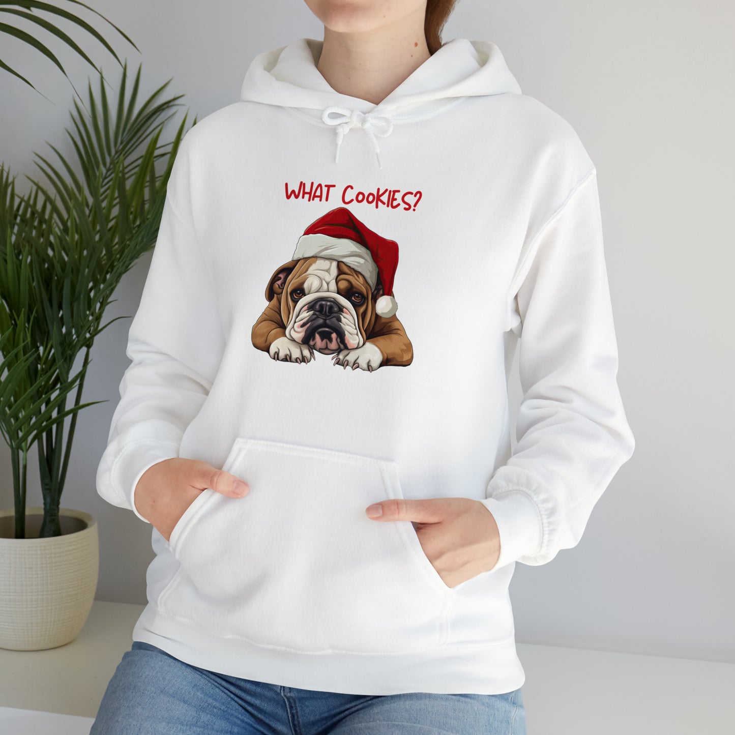 What Cookies? Bulldog in Santa Hat Unisex Heavy Blend™ Hooded Sweatshirt