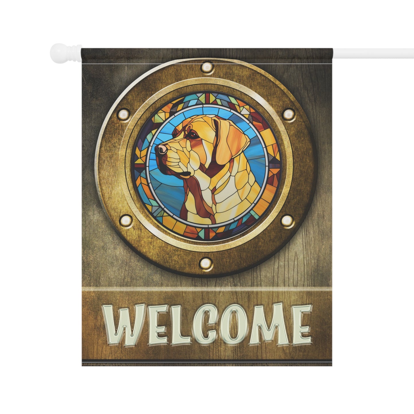 Yellow Labrador in Port Hole Welcome 2-Sided Garden & House Flag/Banner