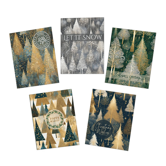 Christmas Trees Multi-Design Greeting Cards (5-Pack Blank Inside)