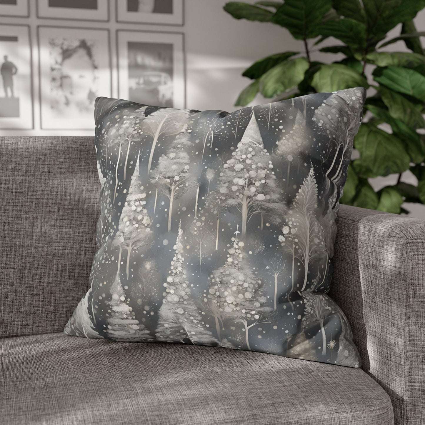 Silvery Pines Square Poly Canvas Pillowcase