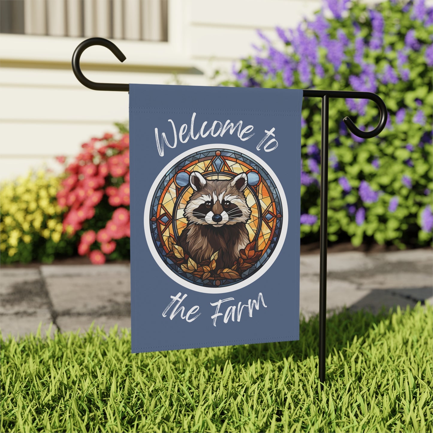 Welcome to the Farm Raccoon 2-Sided Garden & House Flag/Banner