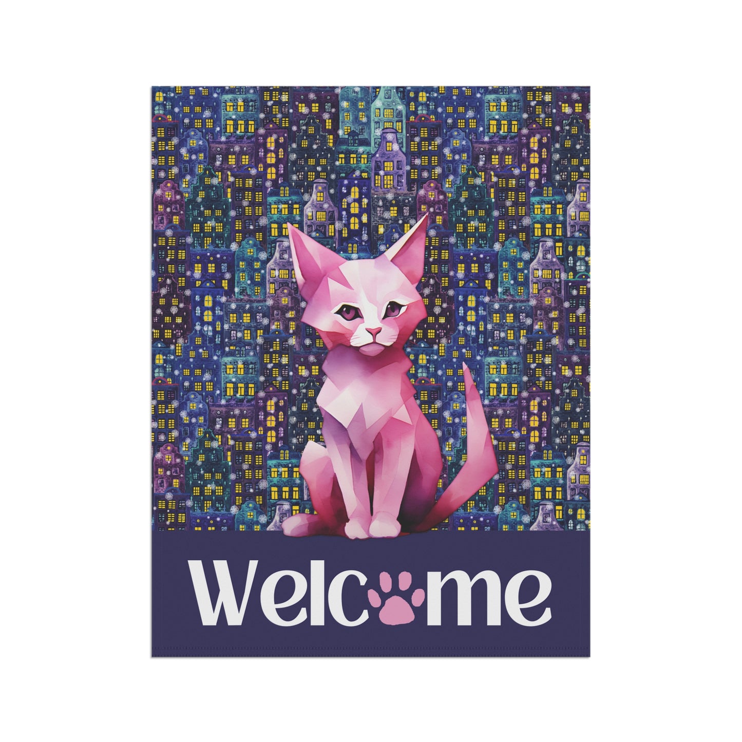 Pink City Cat Welcome 2-Sided Garden & House Flag/Banner