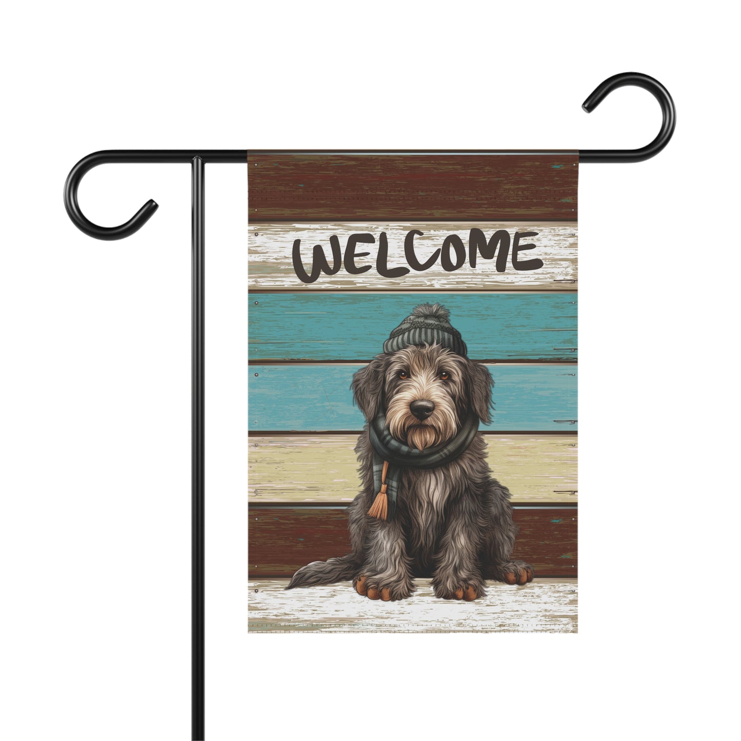 Cute Dog in Hat & Scarf Welcome 2-Sided Garden & House Flag/Banner