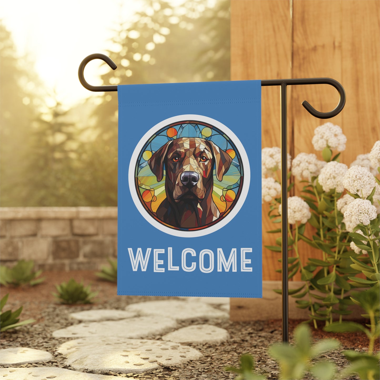 Chocolate Labrador Retriever Welcome 2-Sided Garden & House Flag/Banner