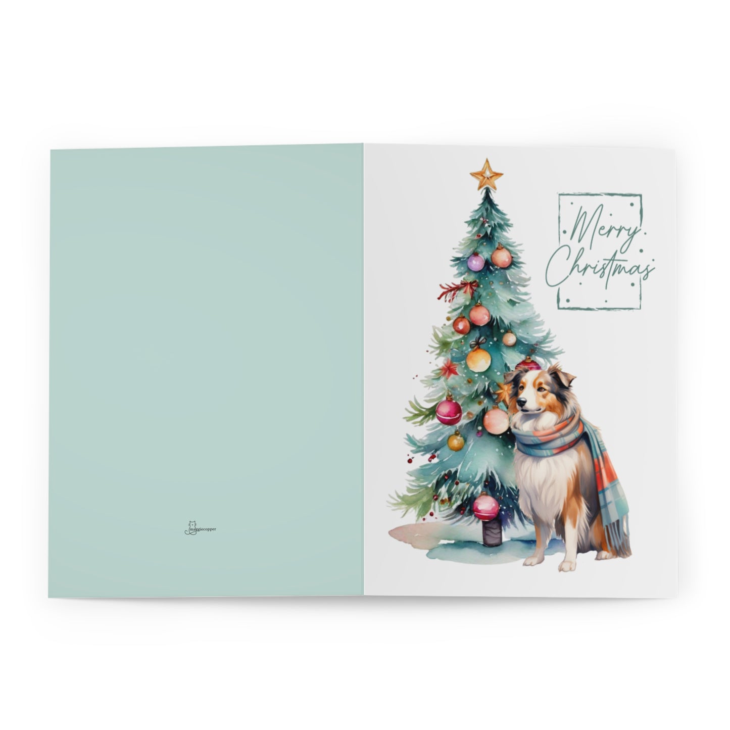 Australian Shepherd Merry Christmas Tree Cards (5 Pack Blank Inside)