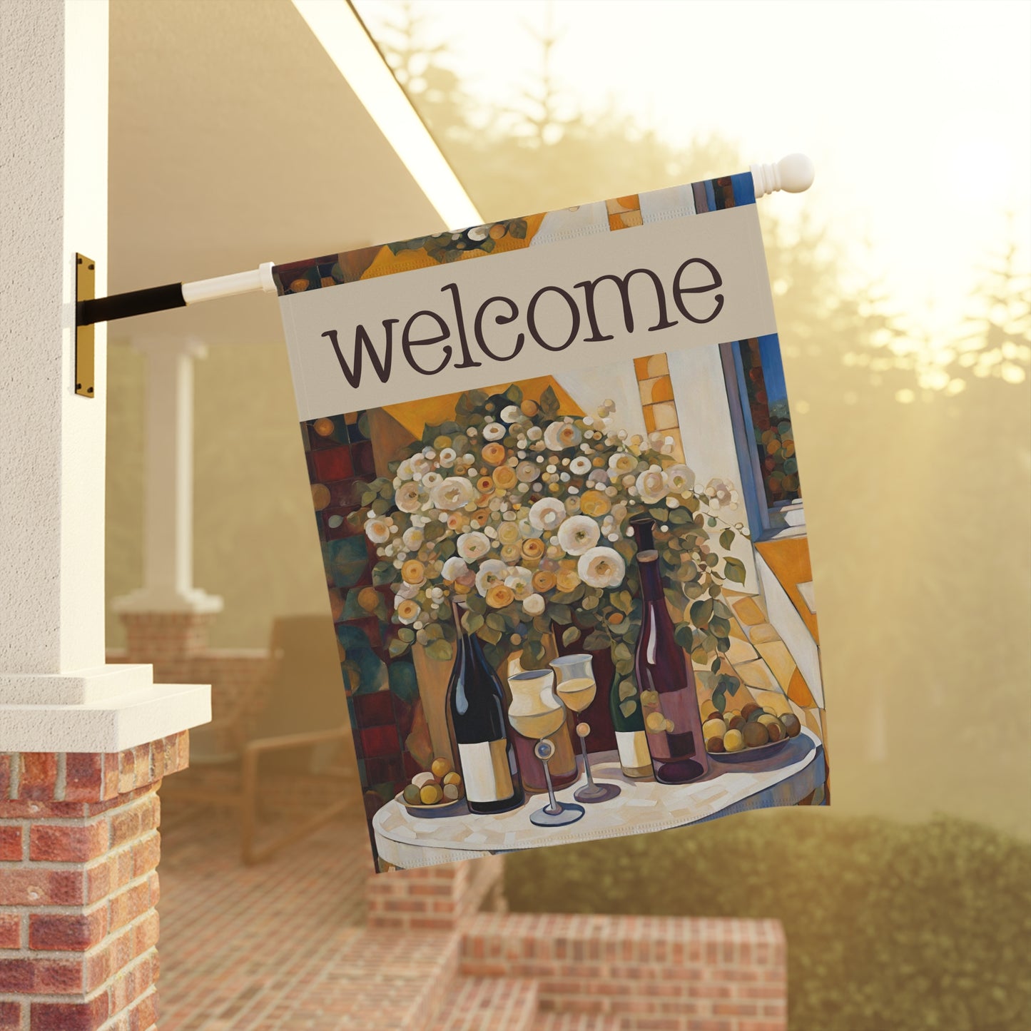 Wine on the Patio Welcome 2-Sided Garden & House Flag/Banner