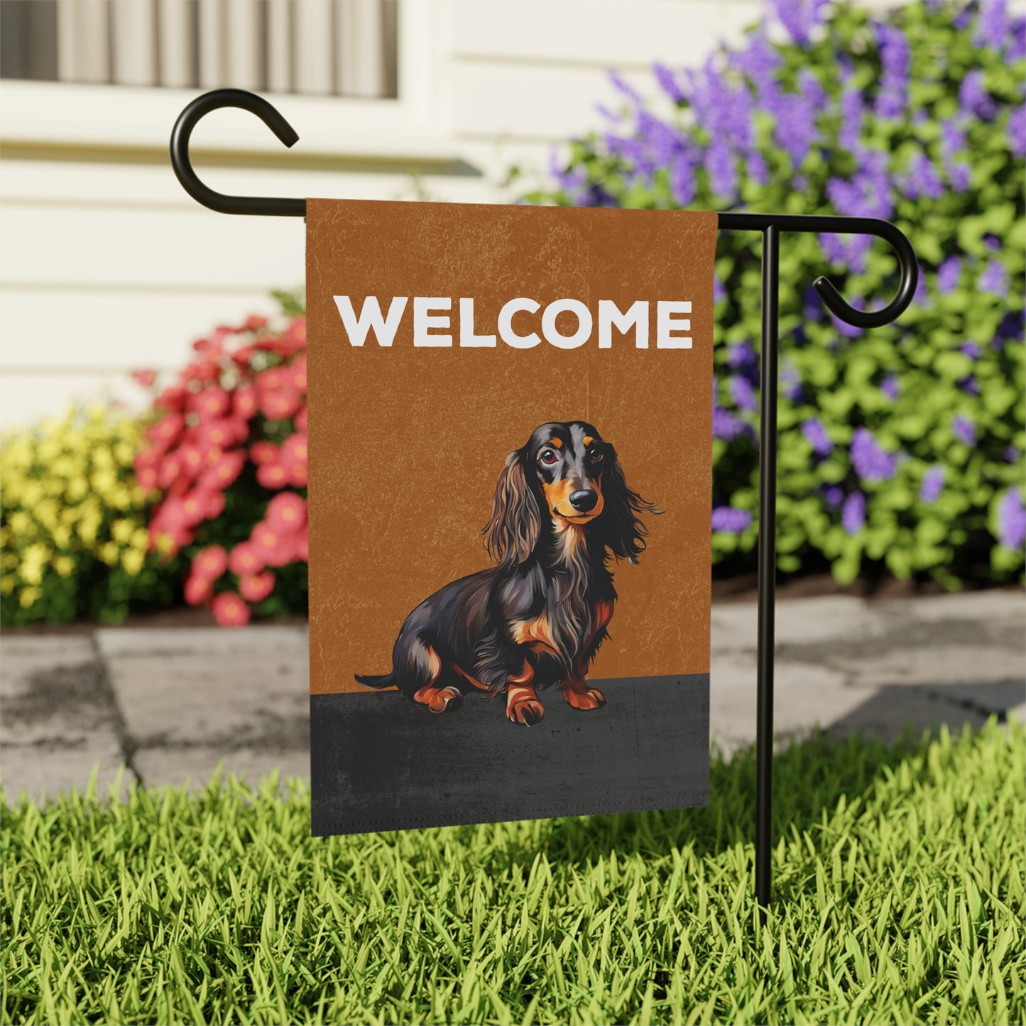 Dachshund (Long Hair) Welcome 2-Sided Garden & House Flag/Banner