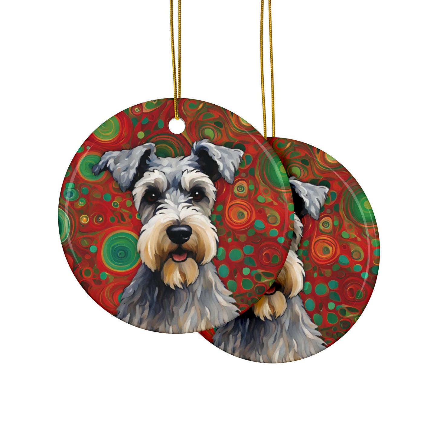 Schnauzer Christmas 3" Ceramic Ornaments, 2-Side Print, (1pc, 10pcs)