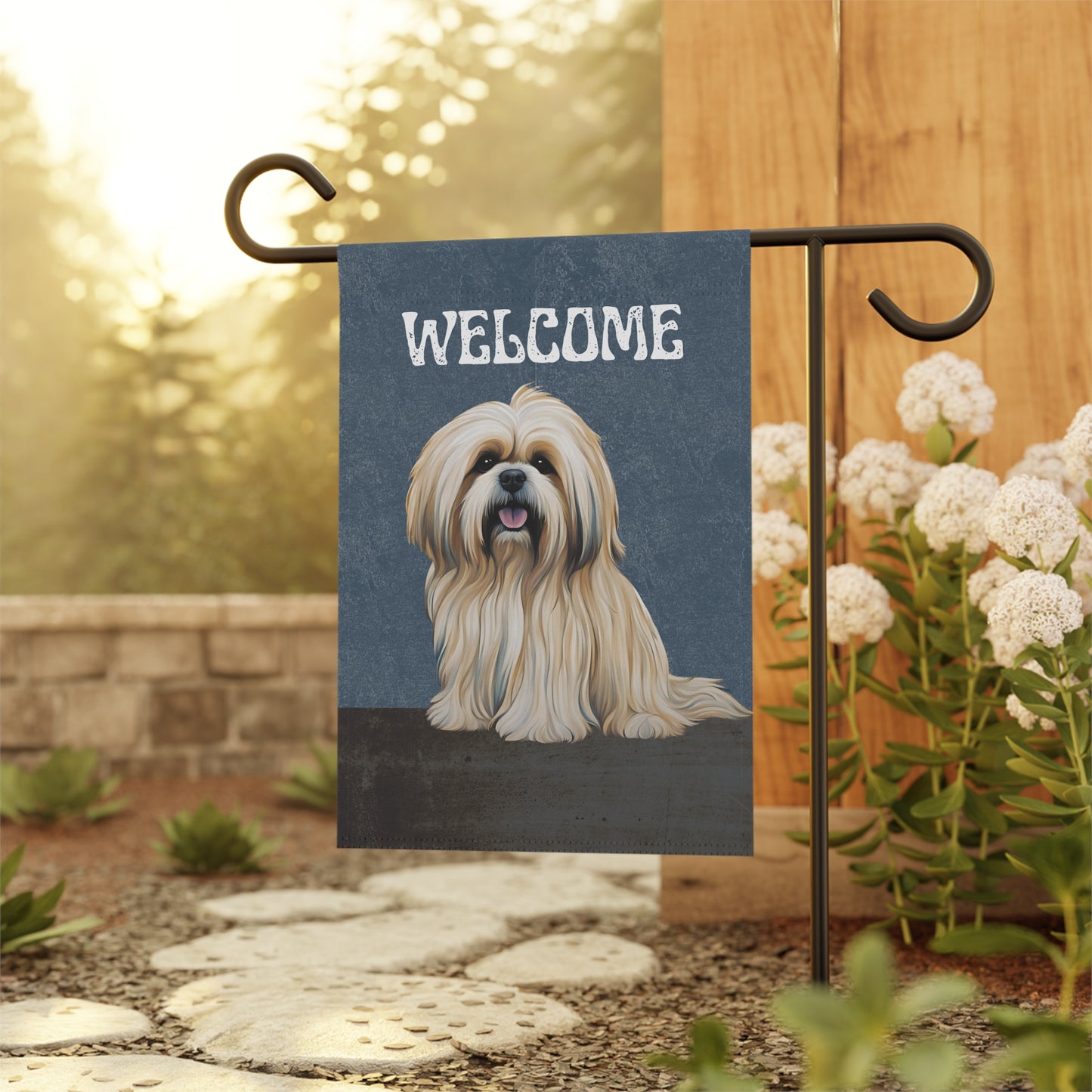 Lhasa Apso Welcome 2-Sided Garden & House Flag/Banner