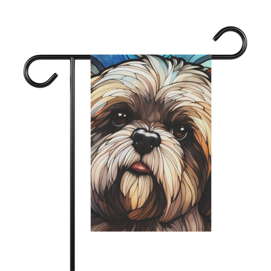 Lhasa Apso Stained Glass Look 2-Sided Garden & House Flag/Banner