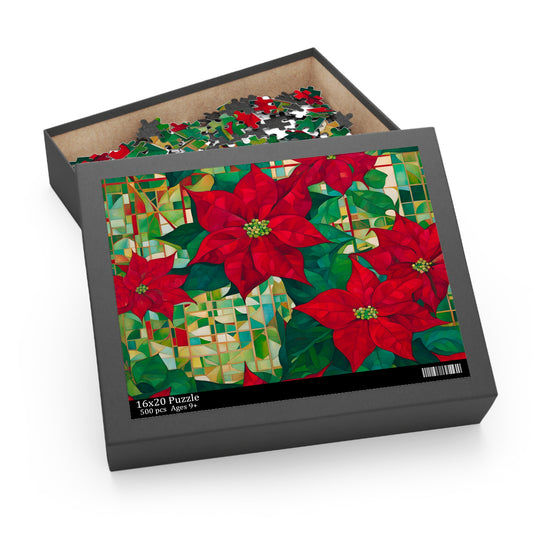 Poinsettias Stained Glass Puzzle (500-Piece)