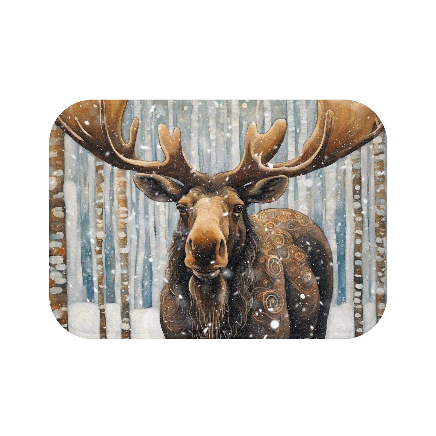 Mountain Forest Snowy Moose Microfiber Bath Mat