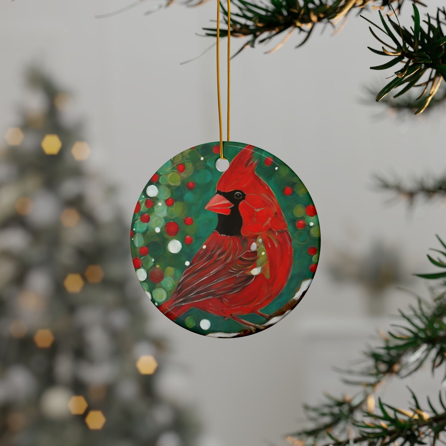 Bright Cardinal 3" Ceramic Ornaments, 2-Side Print, (1pc, 10pcs)