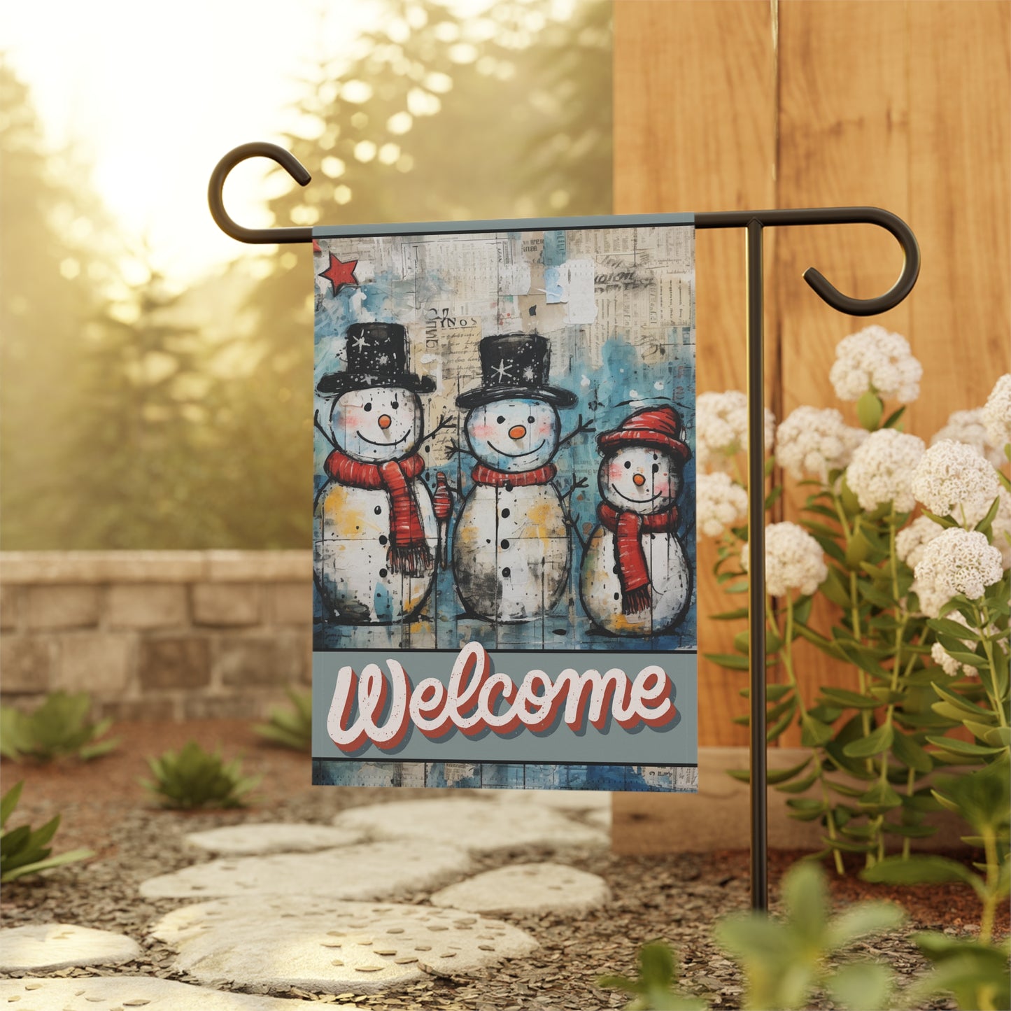 Vintage Snowmen Welcome 2-Sided Garden & House Flag/Banner