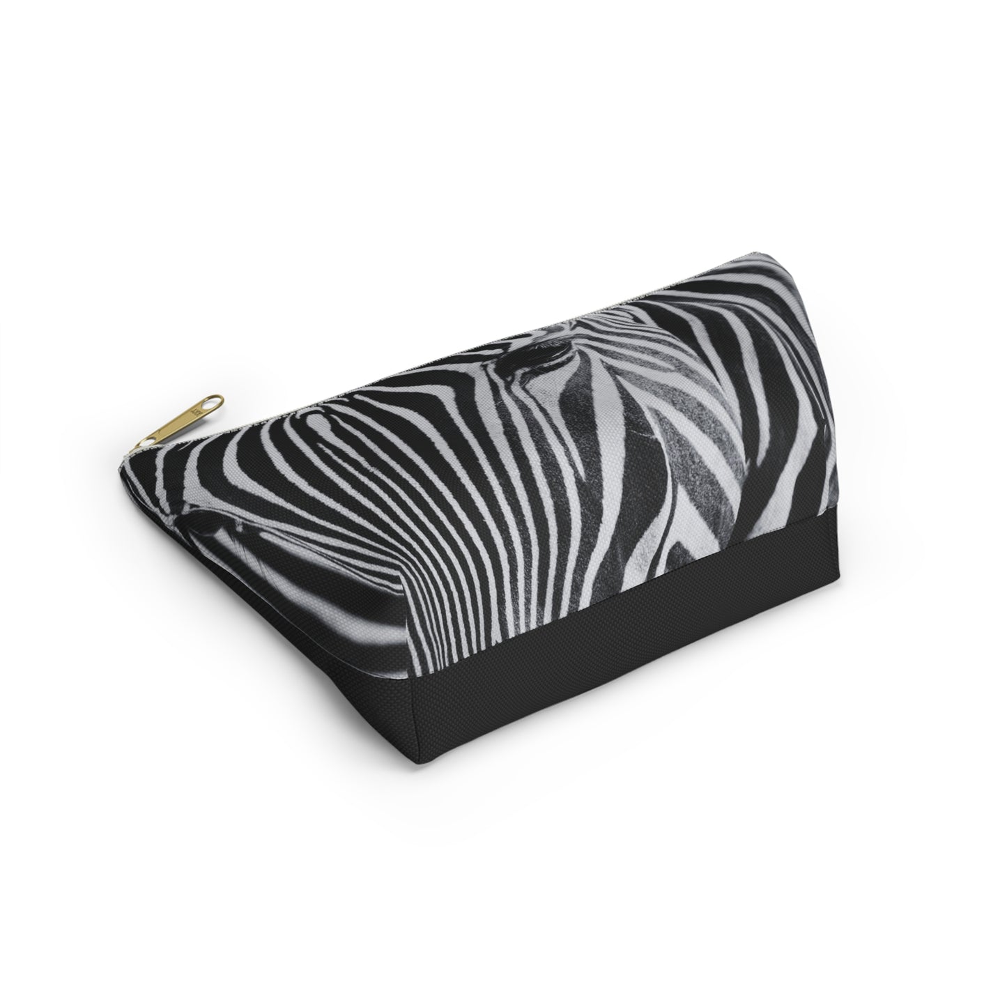 Zebra Closeup Black & White Makeup Zipper Accessory Pouch w T-bottom