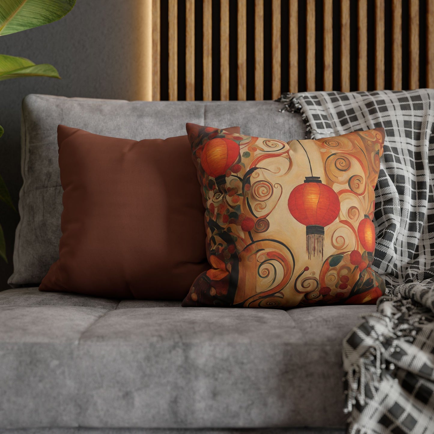 Lanterns & Swirls Square Poly Canvas Pillowcase