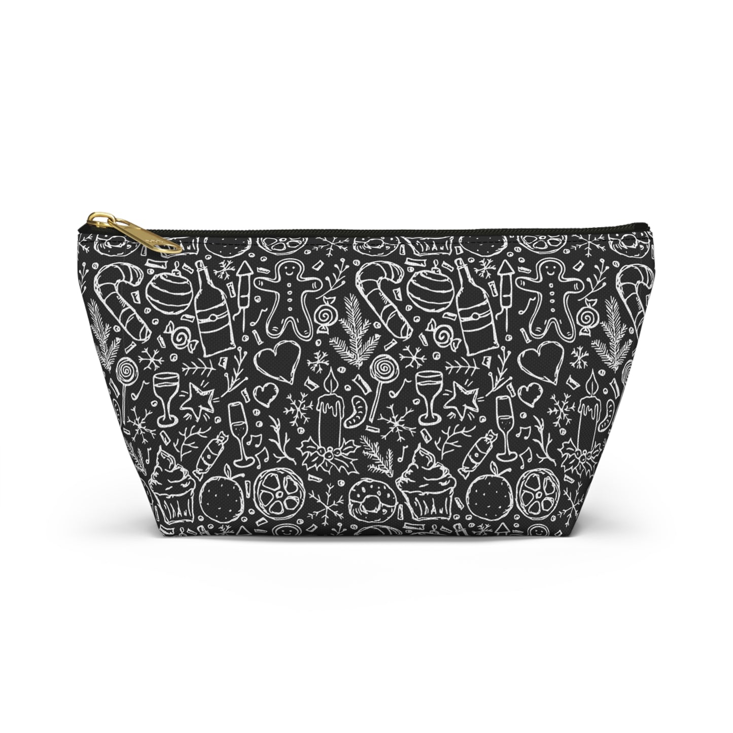 Christmas Holiday Icons in Black & White Accessory Pouch w T-bottom