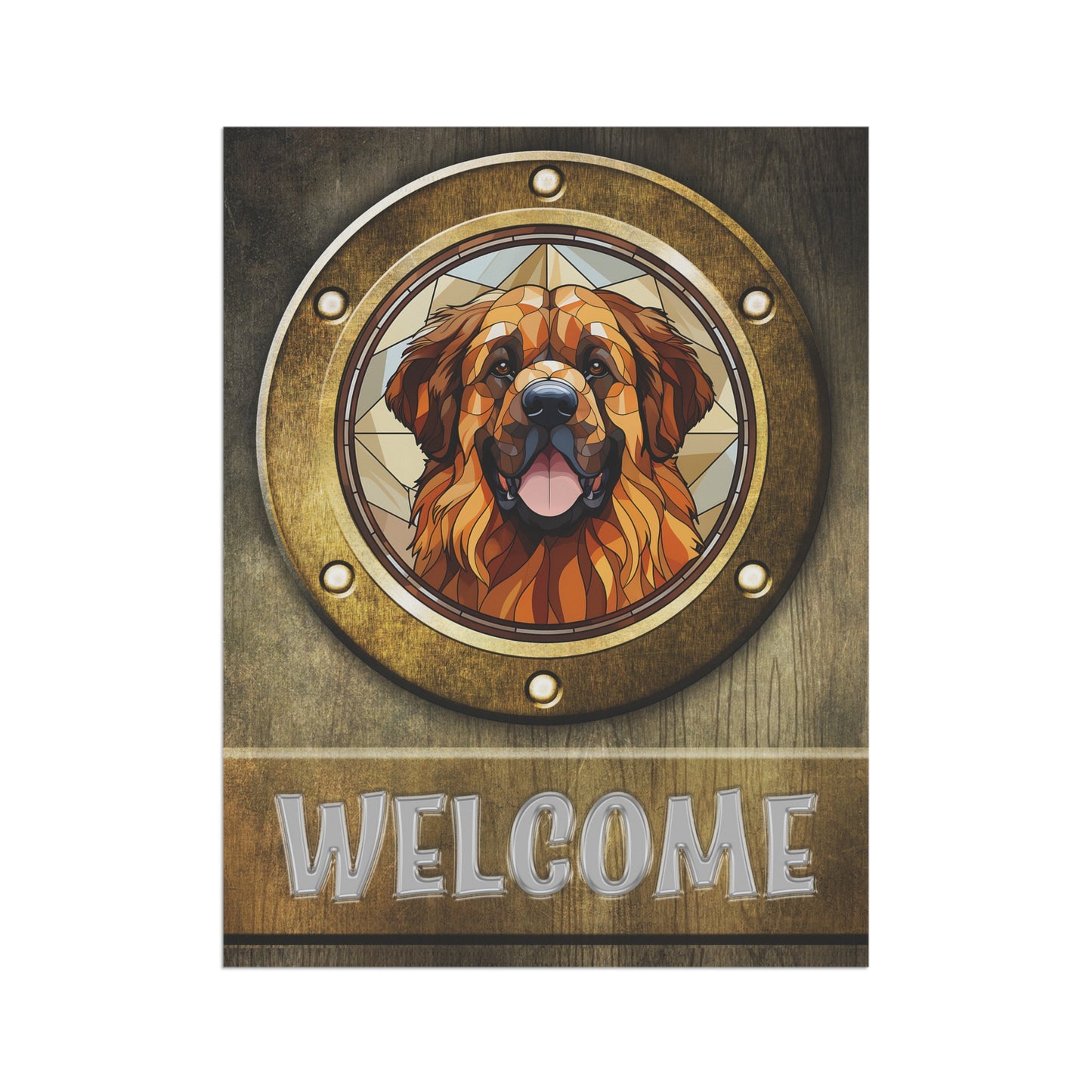 Leonberger in Port Hole Welcome 2-Sided Garden & House Flag/Banner