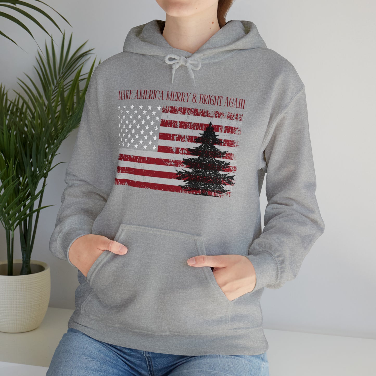 American Flag Make America Merry & Bright Again Unisex Heavy Blend™ Hooded Sweatshirt