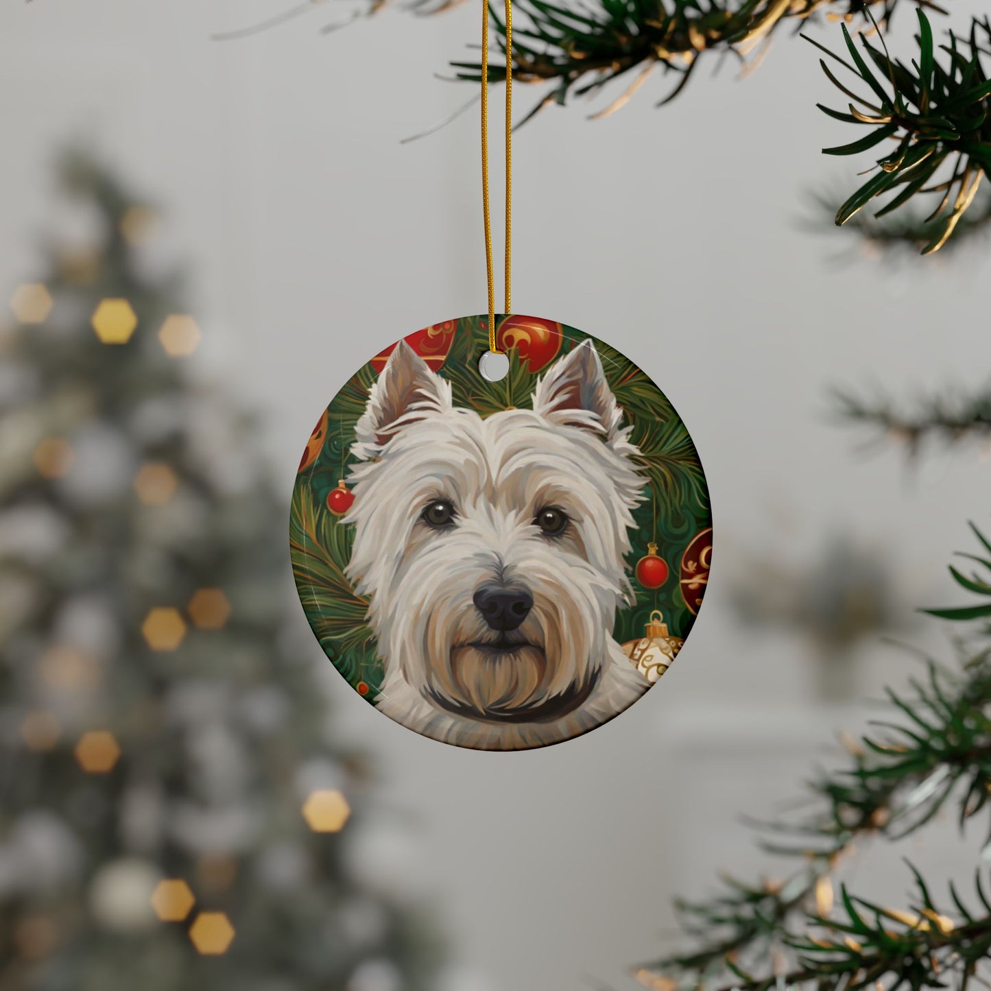 Westie Christmas 3" Ceramic Ornaments, 2-Side Print, (1pc, 10pcs)