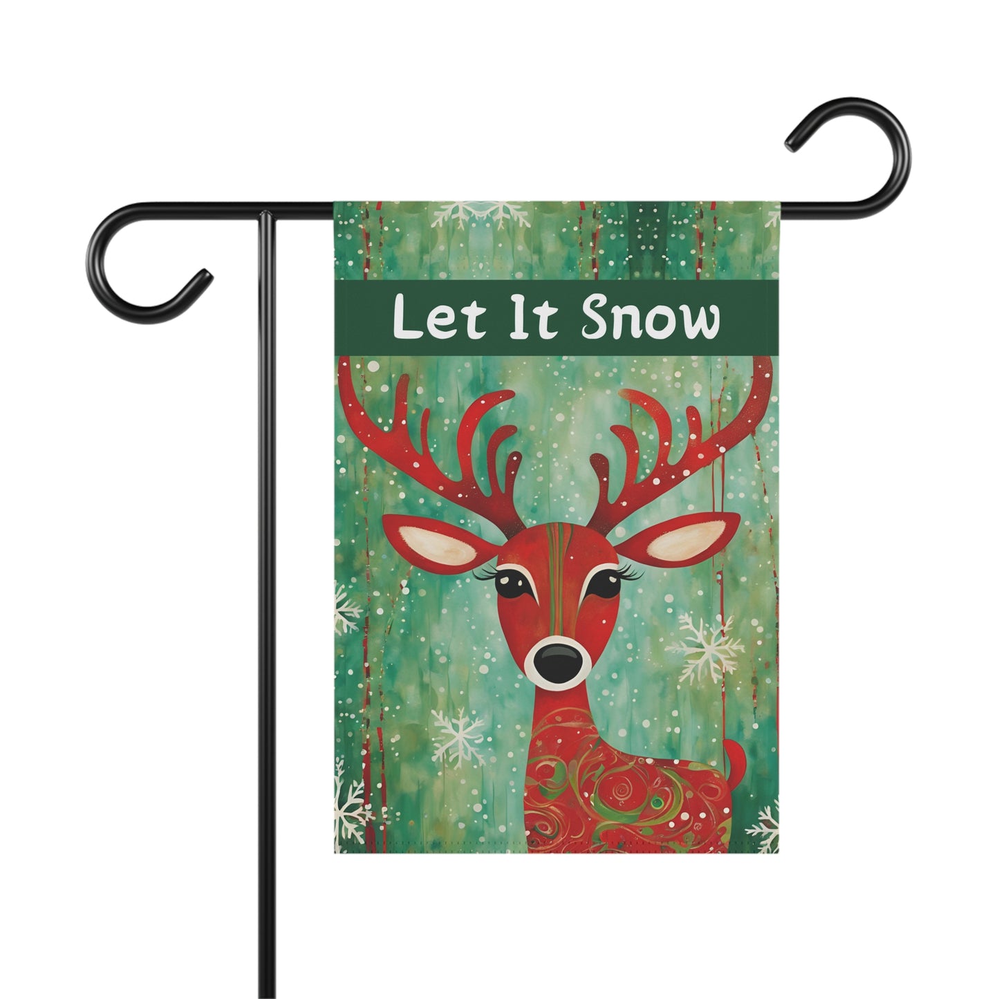 Red Reindeer Let it Snow 2-Sided Garden & House Flag/Banner