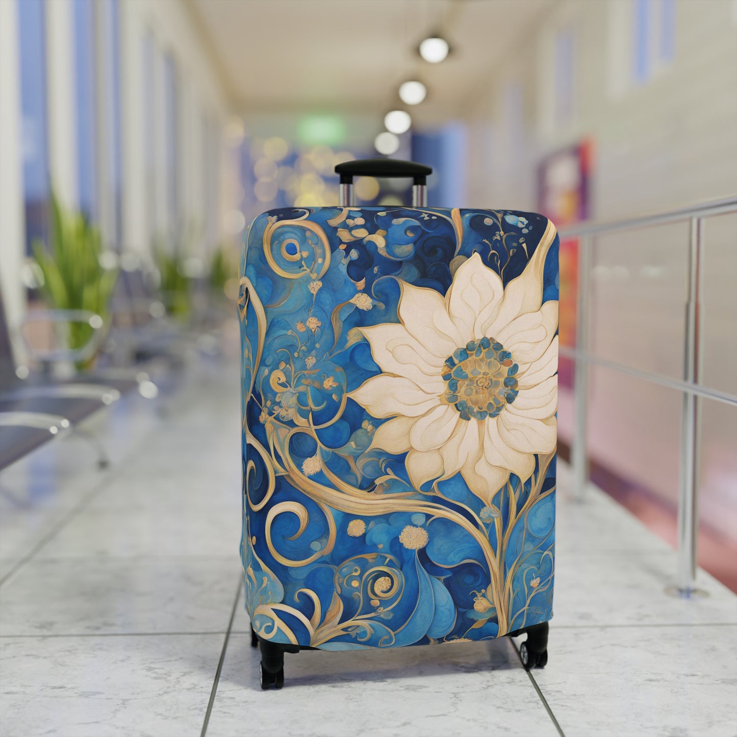 White Flower on Blue Luggage Cover