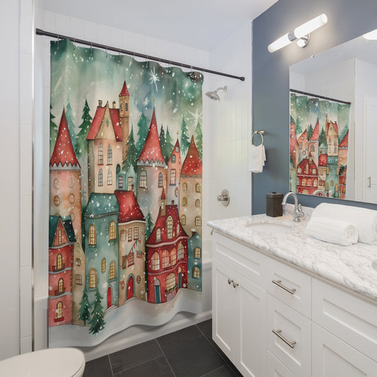 Christmas Village Polyester Shower Curtain