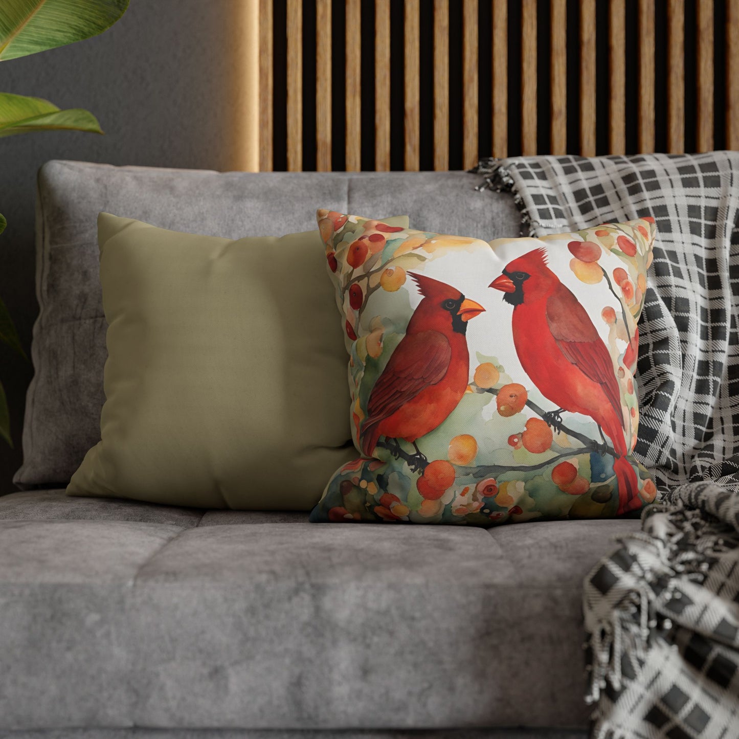 Autumn Cardinals Square Poly Canvas Pillowcase