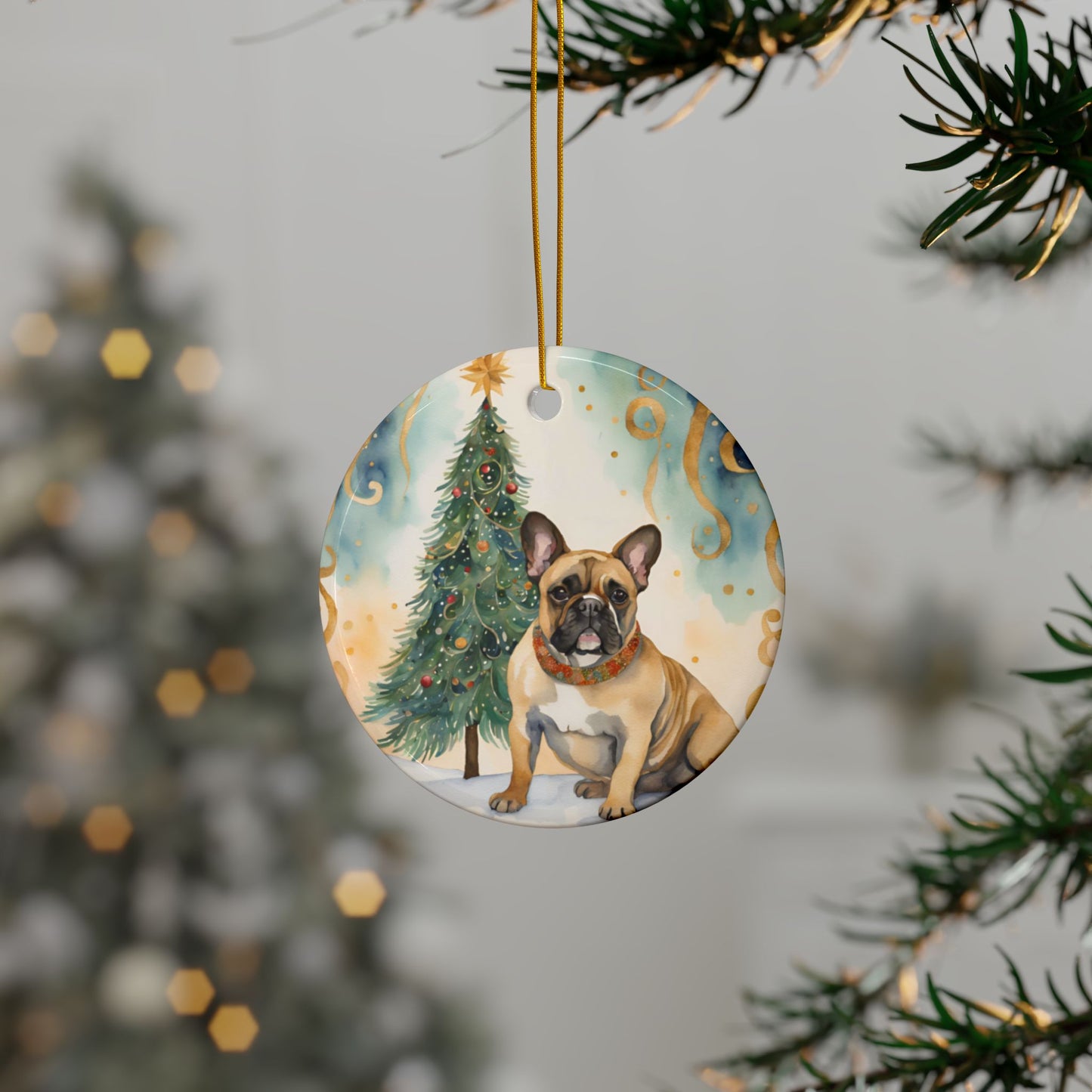 French Bulldog 3"Ceramic Ornaments, 2-Side Print, (1pc, 10pcs)