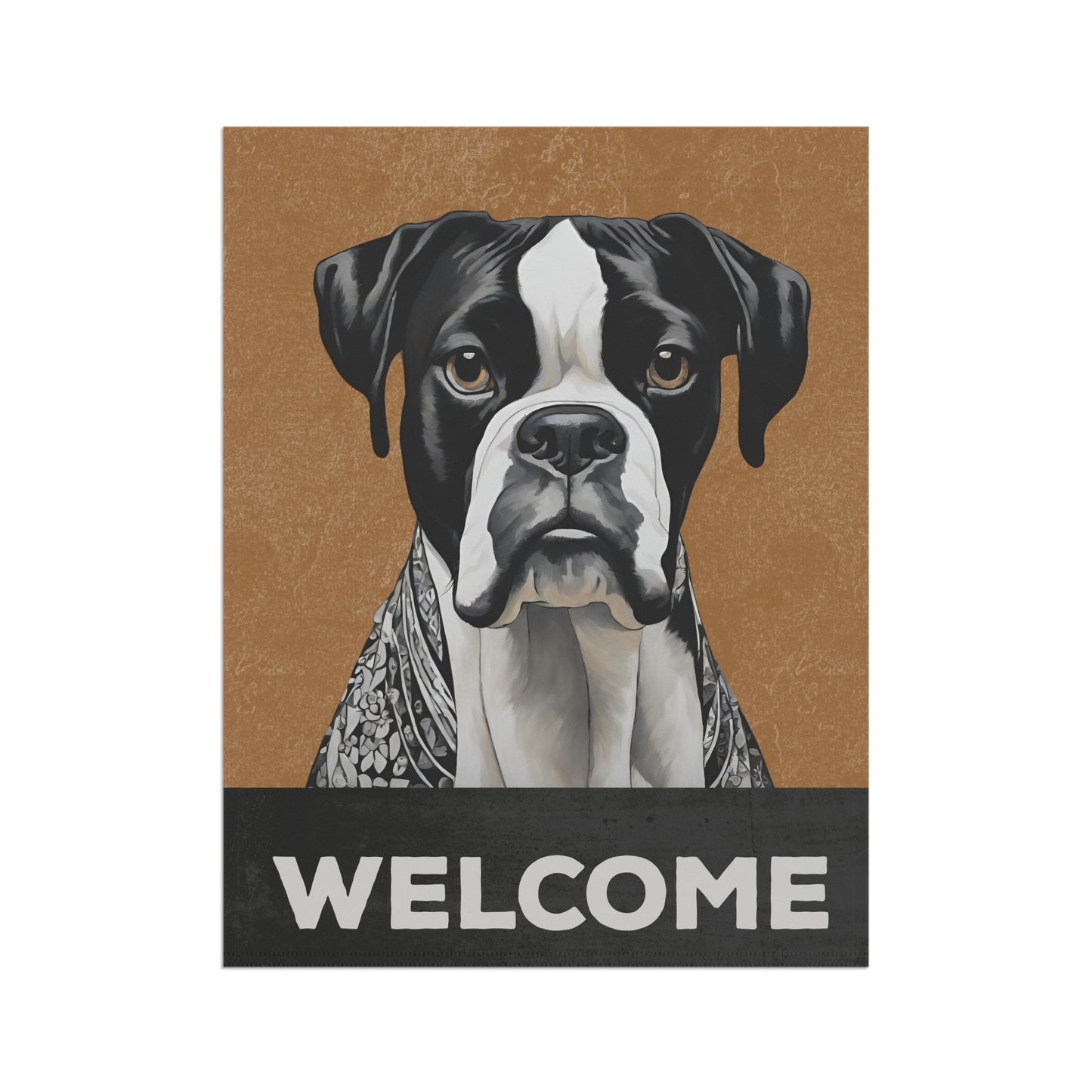 Boxer (Black & White) Welcome 2-Sided Garden & House Flag/Banner